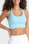 PACK264648-P4-1, Light Blue Solid Strappy Back U Neck Sports Bra