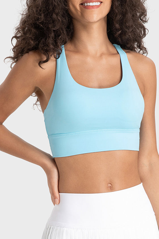PACK264648-P4-1, Light Blue Solid Strappy Back U Neck Sports Bra