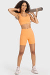 PACK264648-P3014-1, Grapefruit Orange Solid Strappy Back U Neck Sports Bra