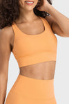 PACK264648-P3014-1, Grapefruit Orange Solid Strappy Back U Neck Sports Bra