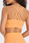 PACK264648-P3014-1, Grapefruit Orange Solid Strappy Back U Neck Sports Bra