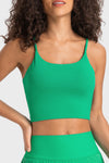 PACK264649-P209-1, Dark Green Spaghetti Strap Cropped Sports Tank Top