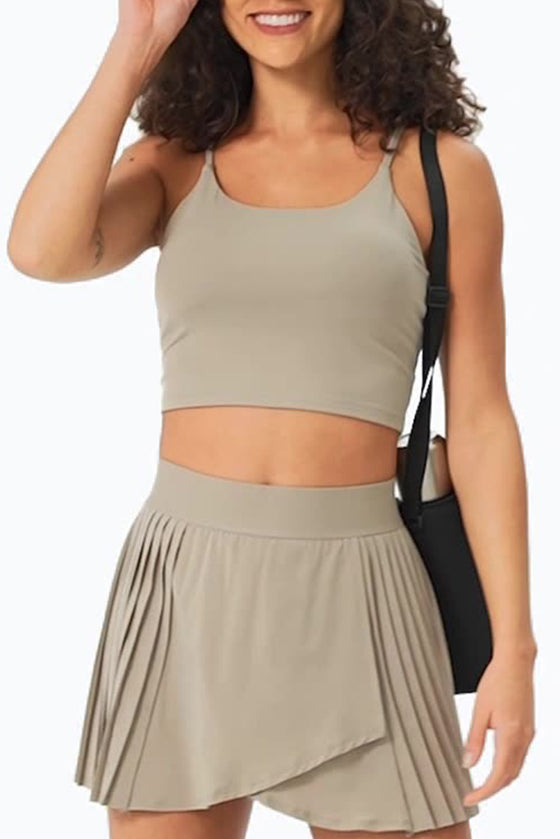 PACK264649-P5016-1, Pale Khaki Spaghetti Strap Cropped Sports Tank Top