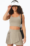 PACK264649-P5016-1, Pale Khaki Spaghetti Strap Cropped Sports Tank Top