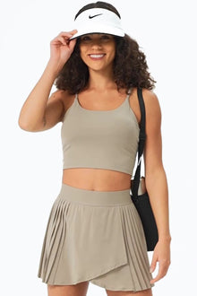  PACK264649-P5016-1, Pale Khaki Spaghetti Strap Cropped Sports Tank Top