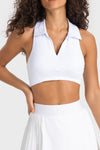 PACK264651-P1-1, White Solid Color Turn Down Collar V Neck Sports Bra