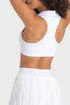 PACK264651-P1-1, White Solid Color Turn Down Collar V Neck Sports Bra