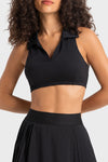 PACK264651-P2-1, Black Solid Color Turn Down Collar V Neck Sports Bra