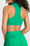 PACK264651-P109-1, Bright Green Solid Color Turn Down Collar V Neck Sports Bra