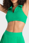 PACK264651-P109-1, Bright Green Solid Color Turn Down Collar V Neck Sports Bra