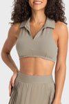 PACK264651-P5016-1, Pale Khaki Solid Color Turn Down Collar V Neck Sports Bra