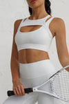 LC264652-P1-S, LC264652-P1-M, LC264652-P1-L, White Solid Color Push Up Cutout Active Sports Bra