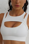 LC264652-P1-S, LC264652-P1-M, LC264652-P1-L, White Solid Color Push Up Cutout Active Sports Bra