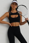 LC264652-P2-S, LC264652-P2-M, LC264652-P2-L, Black Solid Color Push Up Cutout Active Sports Bra