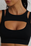 LC264652-P2-S, LC264652-P2-M, LC264652-P2-L, Black Solid Color Push Up Cutout Active Sports Bra