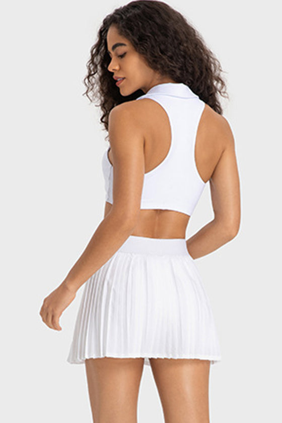 LC265443-P1-S, LC265443-P1-M, LC265443-P1-L, LC265443-P1-XL, White Pleated High Waist Active Sports Mini Skirt