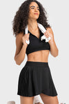 LC265443-P2-S, LC265443-P2-M, LC265443-P2-L, LC265443-P2-XL, Black Pleated High Waist Active Sports Mini Skirt
