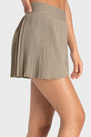 LC265443-P5016-S, LC265443-P5016-M, LC265443-P5016-L, LC265443-P5016-XL, Pale Khaki Pleated High Waist Active Sports Mini Skirt