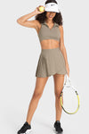 LC265443-P5016-S, LC265443-P5016-M, LC265443-P5016-L, LC265443-P5016-XL, Pale Khaki Pleated High Waist Active Sports Mini Skirt
