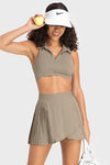 LC265443-P5016-S, LC265443-P5016-M, LC265443-P5016-L, LC265443-P5016-XL, Pale Khaki Pleated High Waist Active Sports Mini Skirt