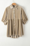 PACK2554263-P5016-1, Pale Khaki 3/4 Sleeve Tunic Babydoll Velvet Shirt