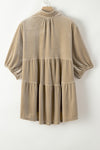 PACK2554263-P5016-1, Pale Khaki 3/4 Sleeve Tunic Babydoll Velvet Shirt