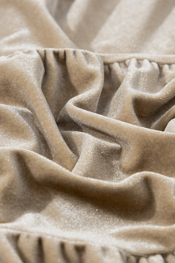 PACK2554263-P5016-1, Pale Khaki 3/4 Sleeve Tunic Babydoll Velvet Shirt