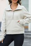 PACK25317099-P18-1, Apricot Half Zipper Kangaroo Pocket Sweatshirt