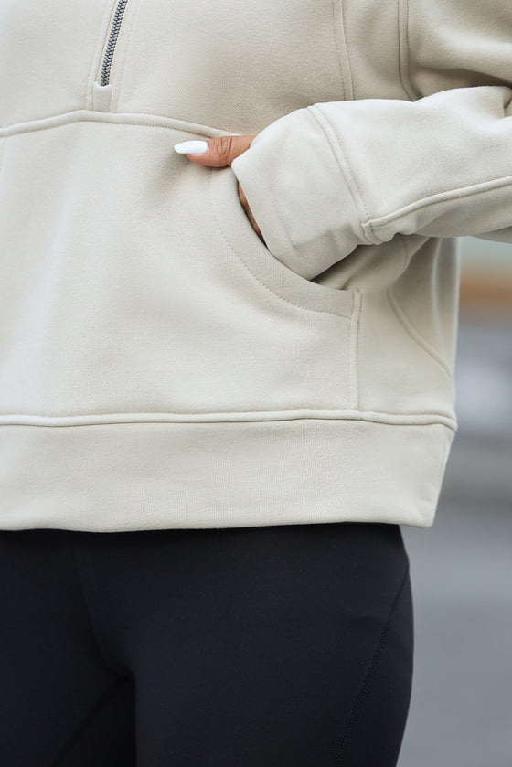 PACK25317099-P18-1, Apricot Half Zipper Kangaroo Pocket Sweatshirt