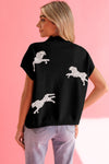 Lively Cheetah Pattern High Neck Short Sleeve Sweater