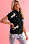 Lively Cheetah Pattern High Neck Short Sleeve Sweater