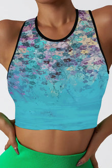  LC264656-P10420-S, LC264656-P10420-M, LC264656-P10420-L, LC264656-P10420-XL, Sky Blue Abstract Floral Print Seamless Active Tank Top