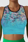 LC264656-P10420-S, LC264656-P10420-M, LC264656-P10420-L, LC264656-P10420-XL, Sky Blue Abstract Floral Print Seamless Active Tank Top