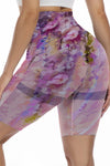 LC265454-P1020-S, LC265454-P1020-M, LC265454-P1020-L, LC265454-P1020-XL, Pink Abstract Floral Print High Waist Yoga Shorts