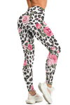 LC265451-P120-S, LC265451-P120-M, LC265451-P120-L, LC265451-P120-XL, White Floral Leopard Print High Waist Yoga Leggings