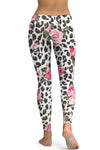LC265451-P120-S, LC265451-P120-M, LC265451-P120-L, LC265451-P120-XL, White Floral Leopard Print High Waist Yoga Leggings
