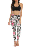 LC265451-P120-S, LC265451-P120-M, LC265451-P120-L, LC265451-P120-XL, White Floral Leopard Print High Waist Yoga Leggings