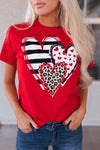 PACK25224432-103-1, Red Leopard Striped Heart Shaped Print Crew Neck T Shirt
