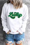 PACK25317156-1-1, White Shiny Trim Chenille Lucky Pattern Sweatshirt