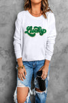 PACK25317156-1-1, White Shiny Trim Chenille Lucky Pattern Sweatshirt