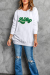 PACK25317156-1-1, White Shiny Trim Chenille Lucky Pattern Sweatshirt