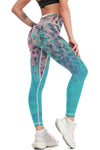 LC265444-P10420-S, LC265444-P10420-M, LC265444-P10420-L, LC265444-P10420-XL, Sky Blue Contrast Trim Abstract Floral Yoga Pants