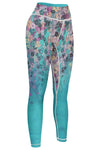 LC265444-P10420-S, LC265444-P10420-M, LC265444-P10420-L, LC265444-P10420-XL, Sky Blue Contrast Trim Abstract Floral Yoga Pants