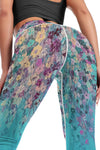 LC265444-P10420-S, LC265444-P10420-M, LC265444-P10420-L, LC265444-P10420-XL, Sky Blue Contrast Trim Abstract Floral Yoga Pants