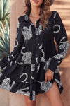 PACK6118164-P2-1, Black Leopard Print Button-up Long Sleeve Shirt Mini Dress