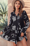 PACK6118164-P2-1, Black Leopard Print Button-up Long Sleeve Shirt Mini Dress