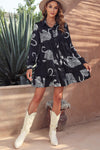 PACK6118164-P2-1, Black Leopard Print Button-up Long Sleeve Shirt Mini Dress