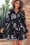 PACK6118164-P2-1, Black Leopard Print Button-up Long Sleeve Shirt Mini Dress