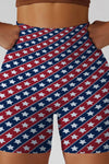 LC265450-P320-S, LC265450-P320-M, LC265450-P320-L, LC265450-P320-XL, Red American Flag Print Seamless High Waist Workout Shorts