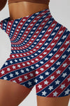 LC265450-P320-S, LC265450-P320-M, LC265450-P320-L, LC265450-P320-XL, Red American Flag Print Seamless High Waist Workout Shorts